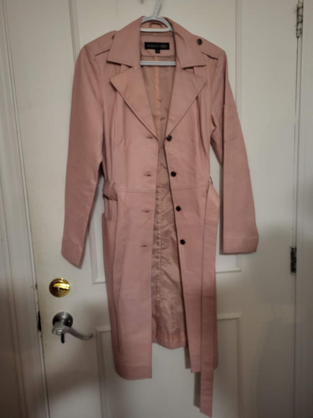 BGN & CO. Y2K Pastel Pink Genuine Leather Trench Coat Jacket - Size S / Small